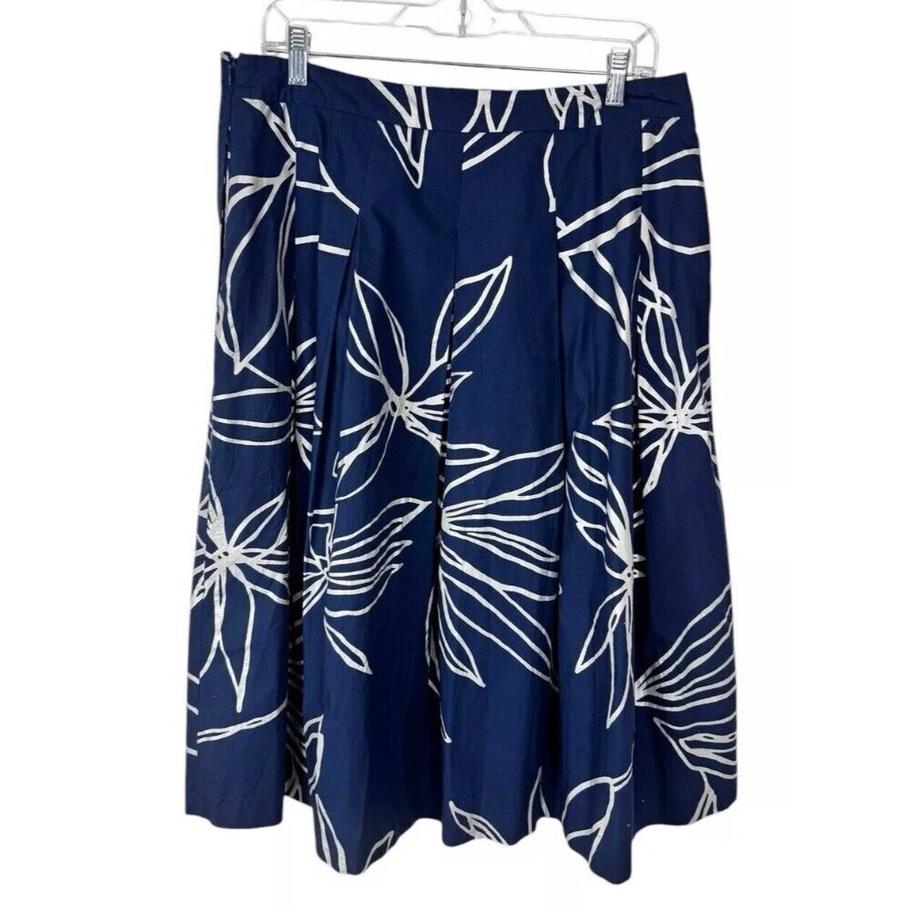Talbots RSVP Women's 12 Pleated Midi Skirt Navy Silver Floral EUC‎